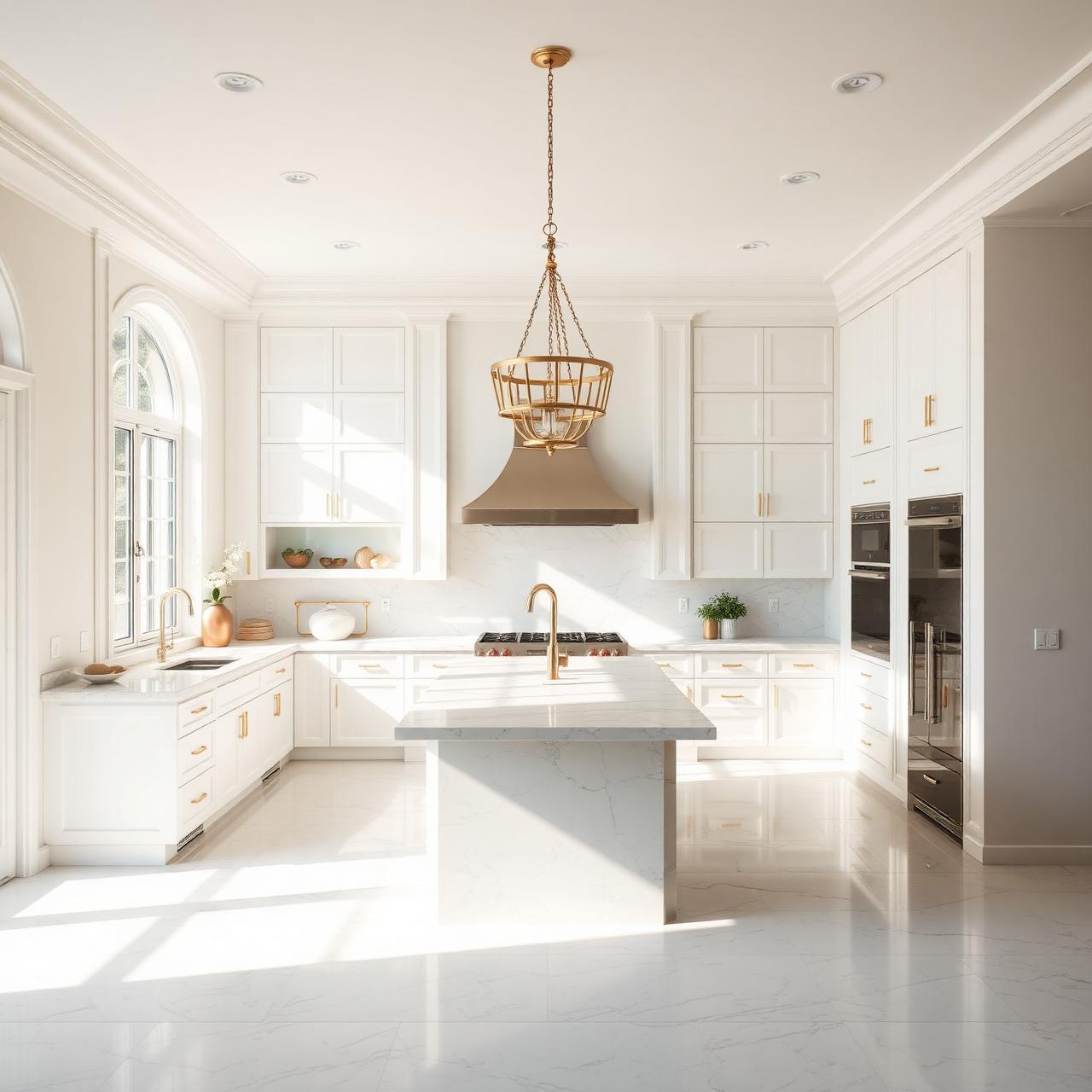 Showroom kitchen display with marble island